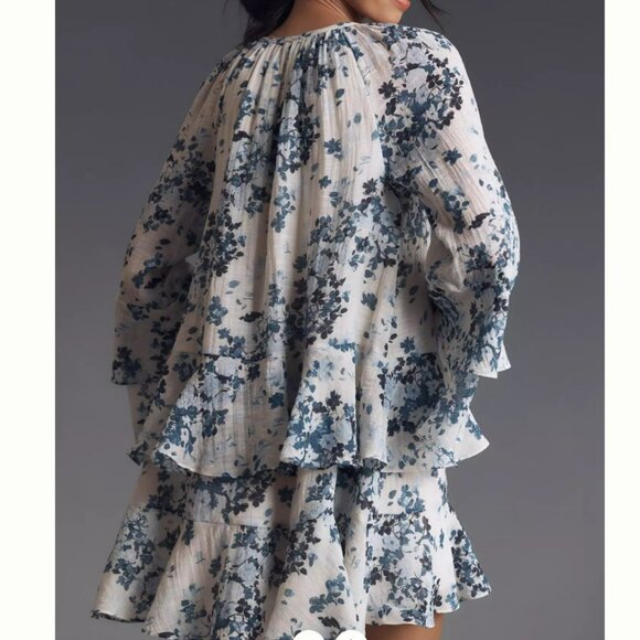 Anthropologie Maeve Long-Sleeve V-Neck Mini Swing Dress - Picture 4 of 11